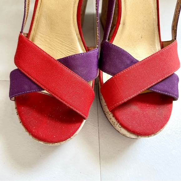Kate Spade Penny Sandals Wedge Block Heels color block Red Purple Cork size 9 - Picture 4 of 10